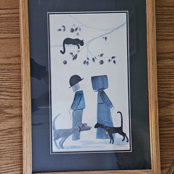 Vtg DIANE GRAEBNER Let's Be Friends Numbered Signed AMISH Girl Boy Dogs Cat Tree - Picture 2 of 6